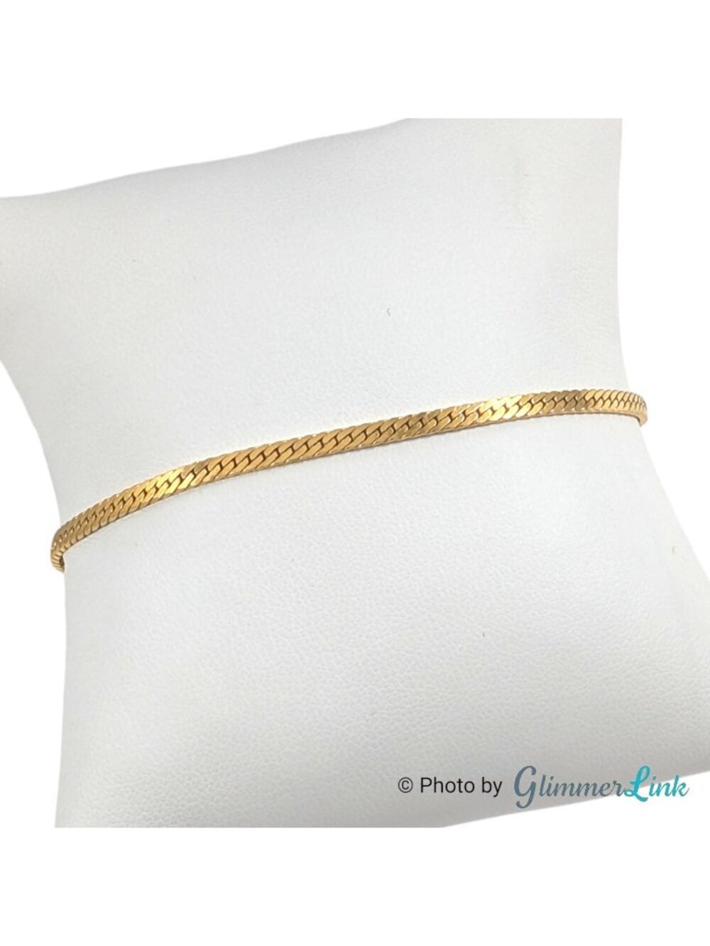 Vintage Gold Tone Herringbone Bracelet Dainty Flat Chain 7 Inch